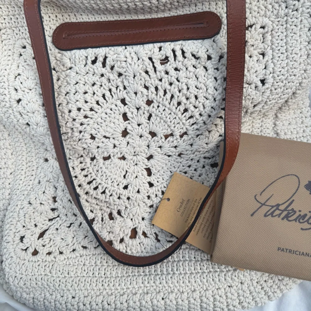 Patricia Nash Crochet Naomi Butterfly Tote Bag Purse Natural Cream - Picture 4 of 7